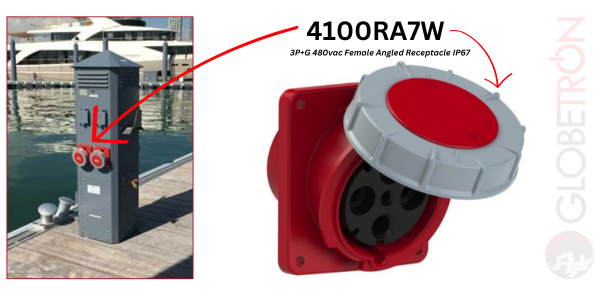 IP67 5100RA7W female angled receptacles in marine use