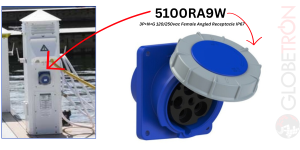 IP67 5100RA9W female angled receptacles in marine use